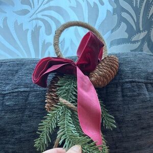 Festive Pinecone Ornament with Red Bow